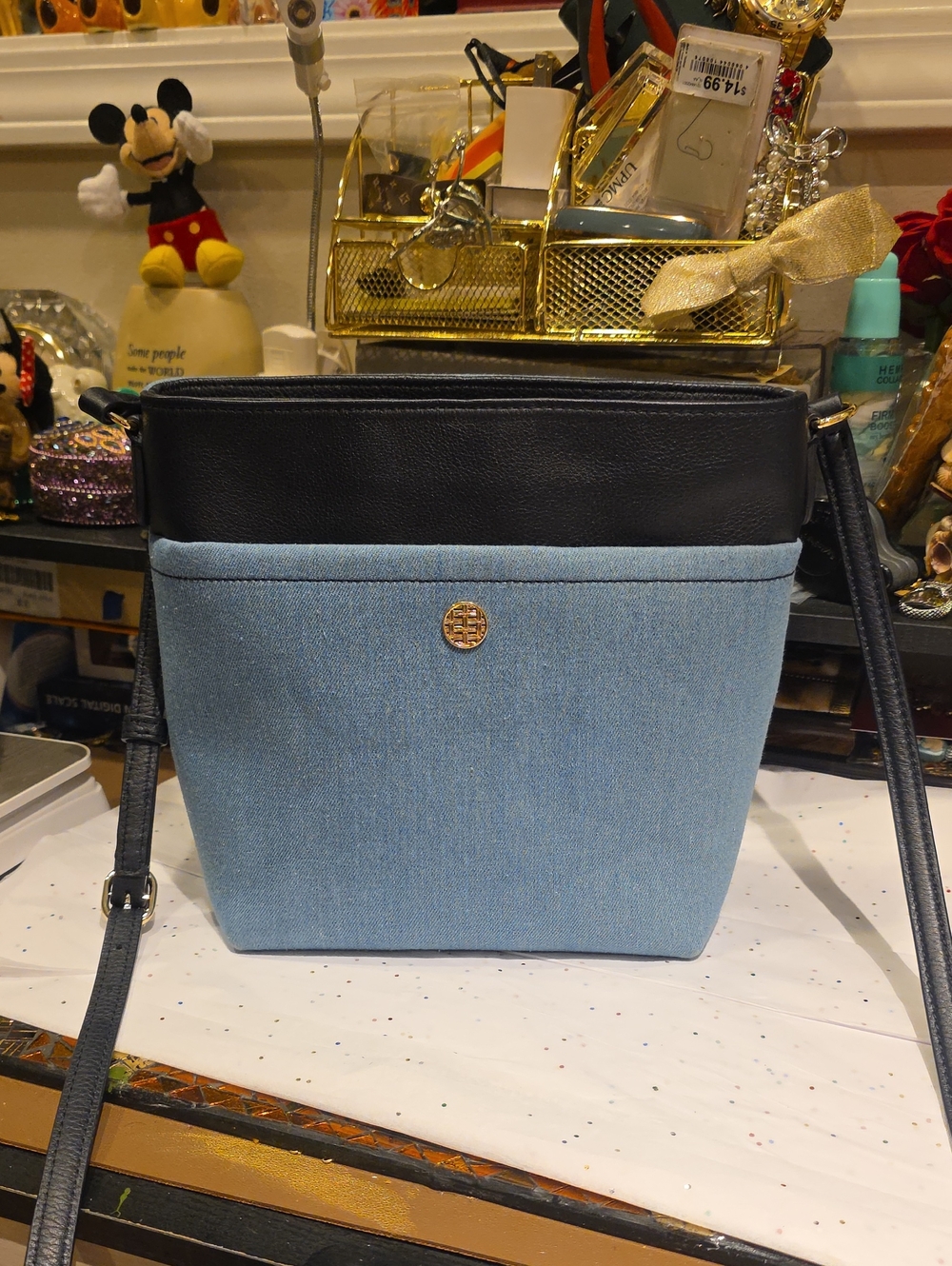 Talbots Light Blue and Black Crossbody with Gold Emblem